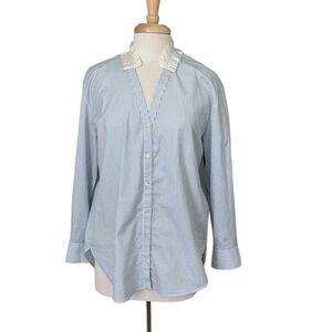 Sandro Paris Oversized Blue and White Striped Button Down Shirt Size 2